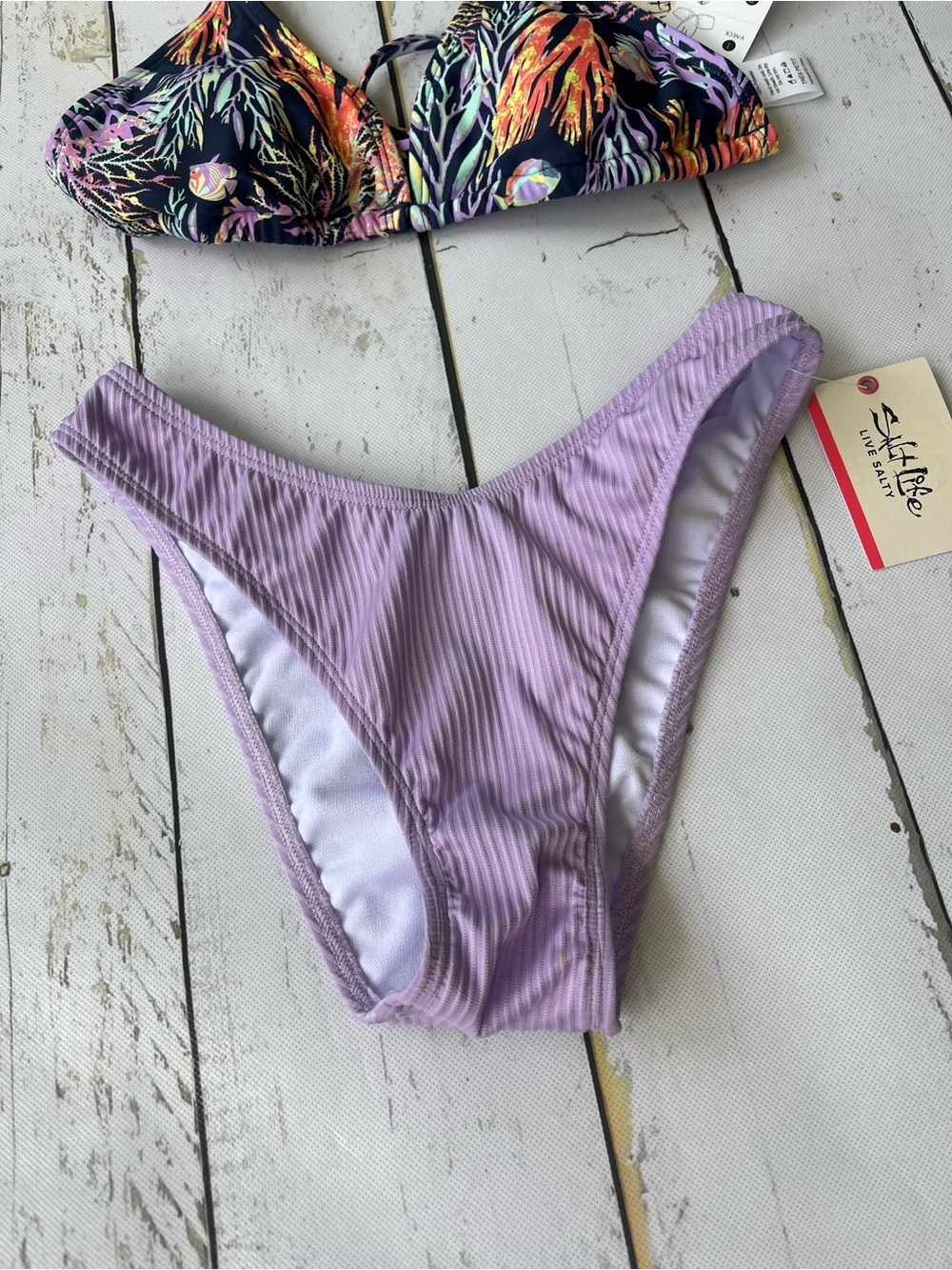 Salt Life NEW Bikini Top & Lavender Ribbed Bottom X SMALL - Picture 2 of 9